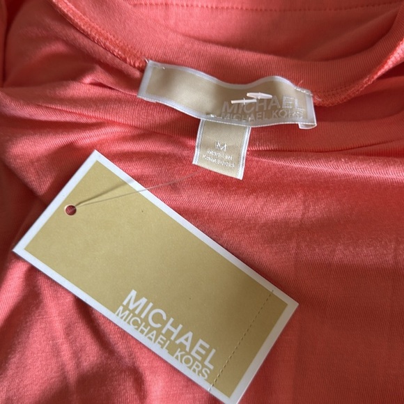 MICHAEL Michael Kors grapefruit stretch jersey horizontal pleats chiffon tank - Picture 6 of 6